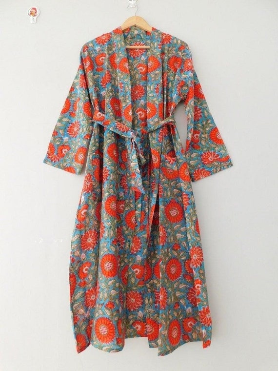 Cotton Kimono Robe, Cotton Dressing Gown, Handmade Cotton Robe, Bridesmaid Robe, Brides Robe, Green Kimono, Gift for mom