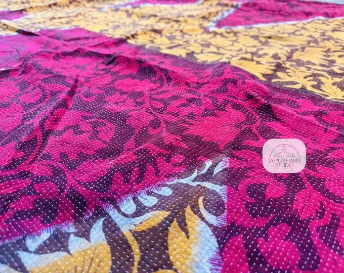 High quality old vintage kantha bedspread | Beautiful printed kantha blankets | Kantha reversible bedcover | Kantha tapestry | Gift for her.