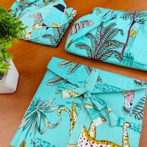 Cotton Pajama Set Hand Block Printed Women Night Dress Light Ultra-Soft Night Dress Women Cotton Pants Shirt Set Begs  Set