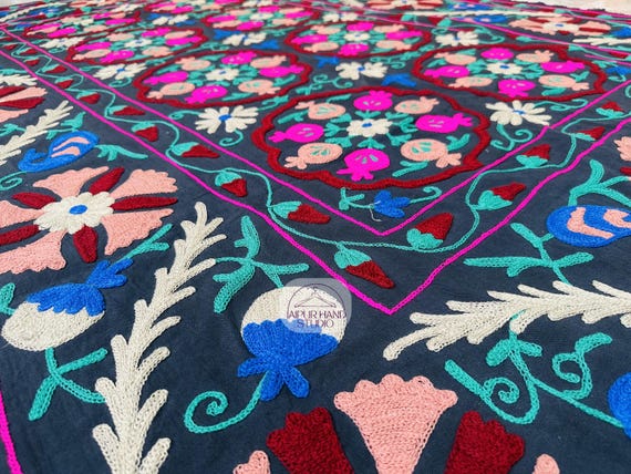 Indian Handmade Embroidery table cover | Uzbek king size tapestry | suzani bedspread | suzani home decor | suzani bedsheet | Gift for her.