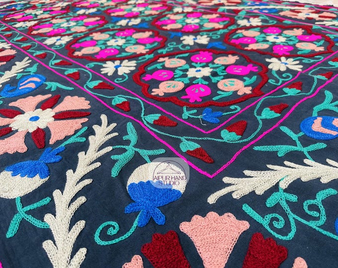Indian Handmade Embroidery table cover | Uzbek king size tapestry | suzani bedspread | suzani home decor | suzani bedsheet | Gift for her.