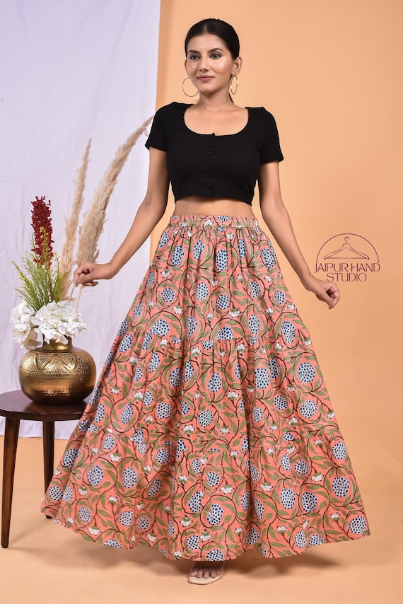 Handmade boho midi wrap skirt | Floral block print cotton skirt | Women wear sari wrap| cotton maxi | Bridesmaid skirts | Gift for Christmas