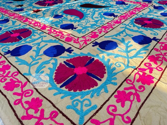 suzani handmade sofa cover | Handmade wall hanging throws | Suzani bedspread | Suzani bedcovers | Bridesmaid bedsheet | Gift for Christmas.
