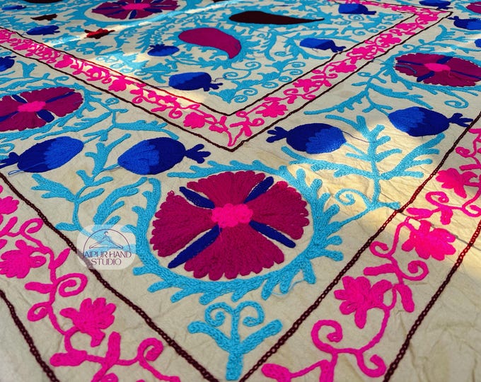 suzani handmade sofa cover | Handmade wall hanging throws | Suzani bedspread | Suzani bedcovers | Bridesmaid bedsheet | Gift for Christmas.