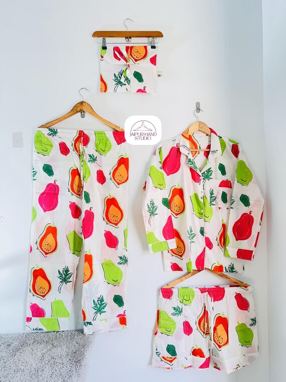Fruits print summer wear pajama set | 100 % cotton pajamas | Beautiful women night suit | Bridesmaid pajamas | Gift for Christmas.
