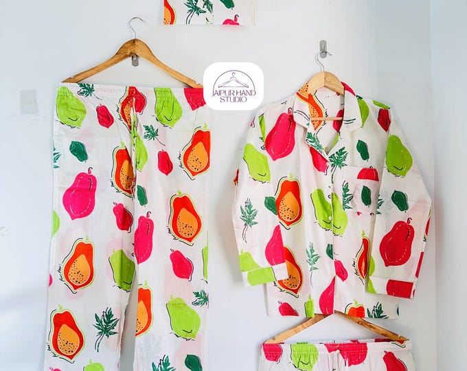 Fruits print summer wear pajama set | 100 % cotton pajamas | Beautiful women night suit | Bridesmaid pajamas | Gift for Christmas.
