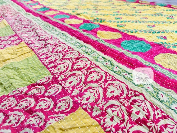 Old vintage cotton kantha tapestry | Handmade kantha bedspread | Kantha wall hanging throws | Kantha bedsheet | Gift for Christmas.