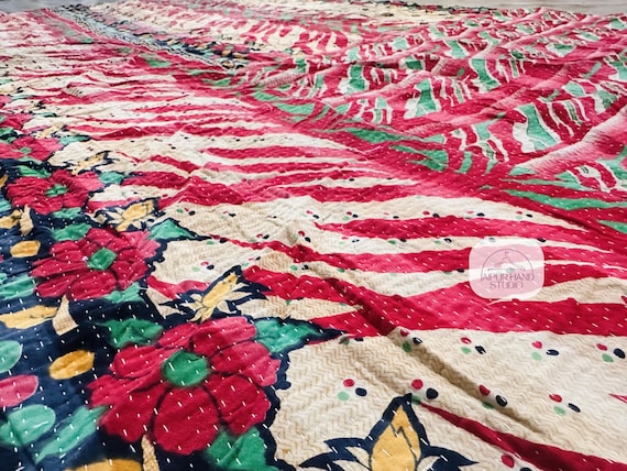 Premium Vintage Cotton Kantha Quilt | Vintage Kantha tapestry | Kantha Bedsheet | Wall hanging throws | Patchwork blankets | Gift for her.