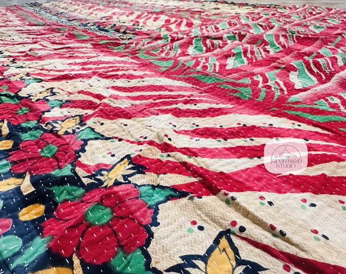 Premium Vintage Cotton Kantha Quilt | Vintage Kantha tapestry | Kantha Bedsheet | Wall hanging throws | Patchwork blankets | Gift for her.