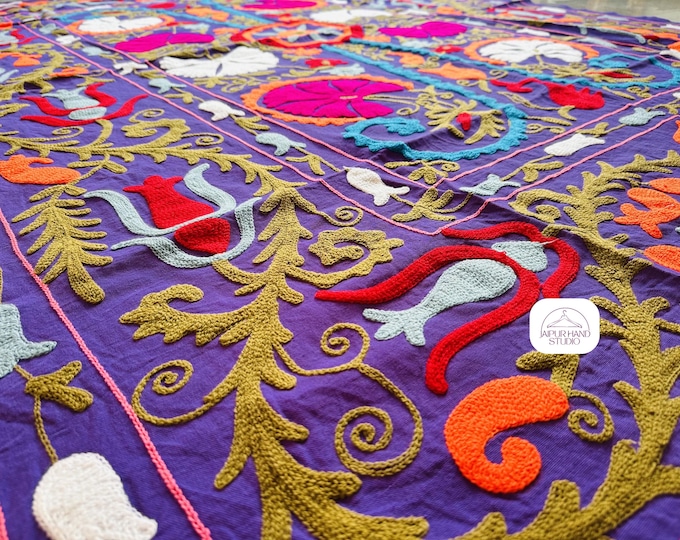 Floral Embroidery suzani throws | Wall hanging throws | suzani home decor covers | Suzani bedsheet | Suzani bedspread | Gift for Christmas.