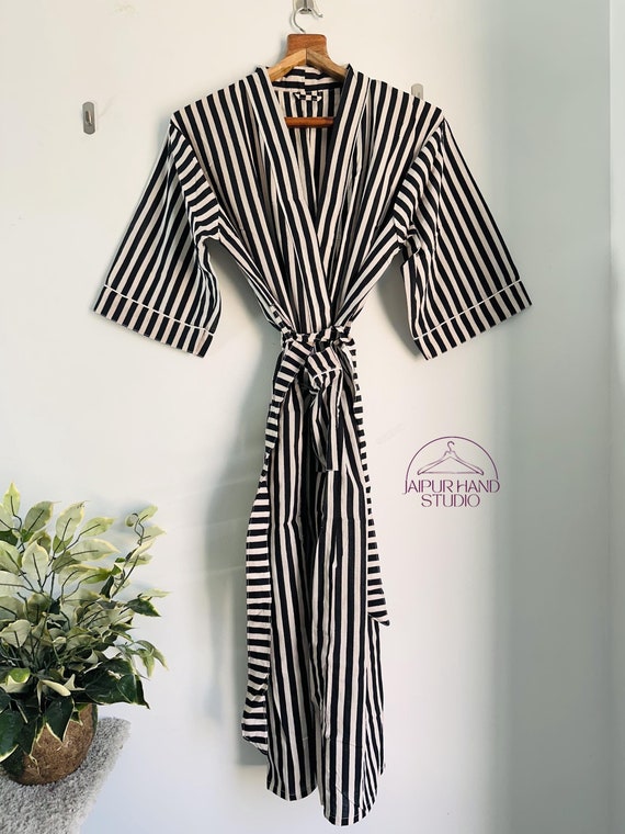 Black and white color combination robe | women party wear robe | Beautiful cotton bath robes | Bridesmaid robe | Gift for Christmas.