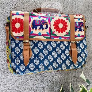 anses en coton cousu Kantha | Sacs légers | sacs pour ordinateur portable vintage fabriqués par Kantha | Sacs d'école pour enfants | Cadeau pour Noël.