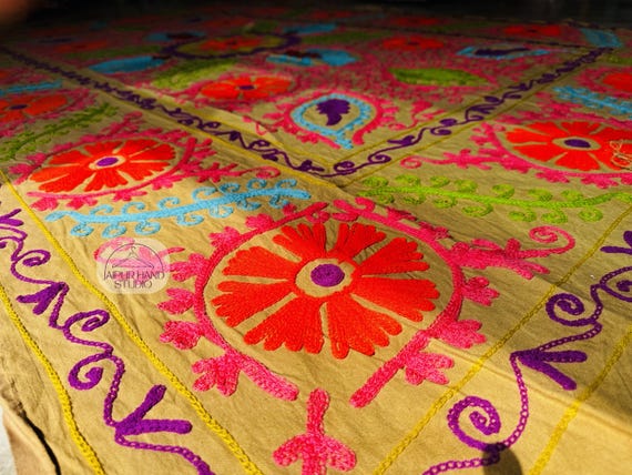 Indian handmade suzani soft blankets | Handmade floral Embroidery suzani bedspread | Suzani bedsheet | Bridesmaid suzani | Gift for her.