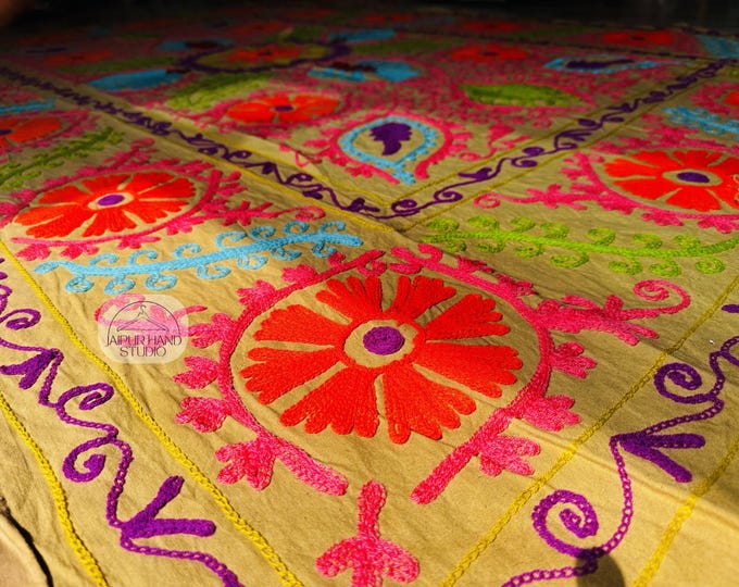 Indian handmade suzani soft blankets | Handmade floral Embroidery suzani bedspread | Suzani bedsheet | Bridesmaid suzani | Gift for her.