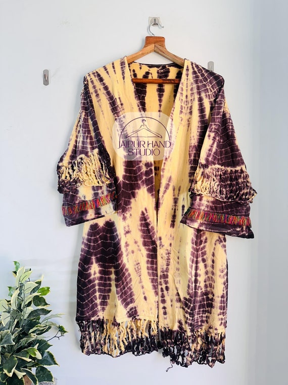 Unique color, sleeve design tie die dress| women wear dress | Ozeri fabric made kimono | Two colors combination tie die robes | Gift for her