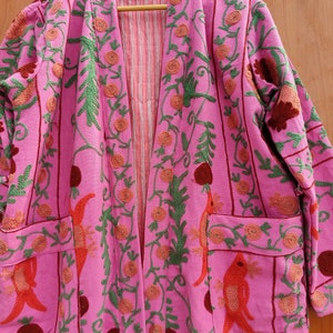 Suzani Work Kimono, Hand Embroidered Suzani Work Kimono, Hand Embroidered Robe, Cotton Kimono Jacket, Tie Belt Coat, Bath Robe Dressing Gown image 6