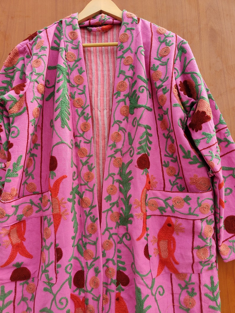 Suzani Work Kimono, Hand Embroidered Suzani Work Kimono, Hand Embroidered Robe, Cotton Kimono Jacket, Tie Belt Coat, Bath Robe Dressing Gown image 6