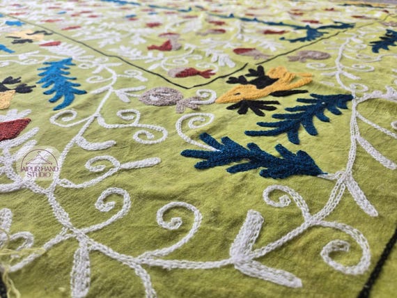 Velvet fabric made fish Embroidery bedspread | Suzani queen size tapestry | Suzani wall hanging throws | Bridesmaid suzani | Gift for her.