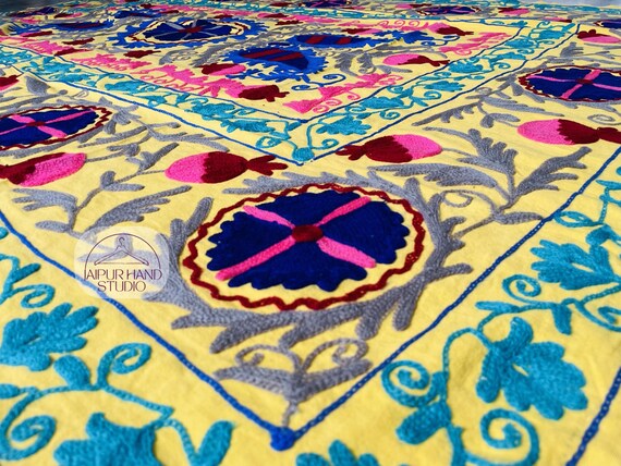 Yellow color handmade suzani bedspread | Beautiful suzani throws | Suzani tapestry and blankets | Bridesmaid suzani | Gift for Christmas.