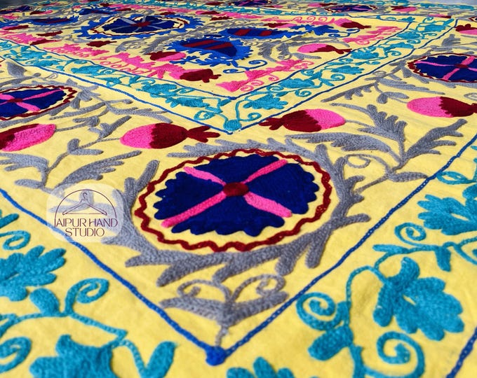 Yellow color handmade suzani bedspread | Beautiful suzani throws | Suzani tapestry and blankets | Bridesmaid suzani | Gift for Christmas.