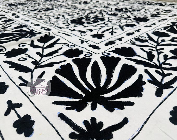 White and black combination made home decor suzani | Handmade suzani wall hanging throws | suzani tapestry| Bridesmaid suzani | Gift for her