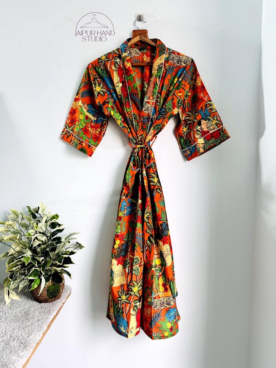 Boho Morning robe, Organic Cotton Spa Robe, Bridal Robe, Evil eye Bathrobe, Bohemian Kimono, Music Festival Kimono, Bridesmaid Robe, Gift.