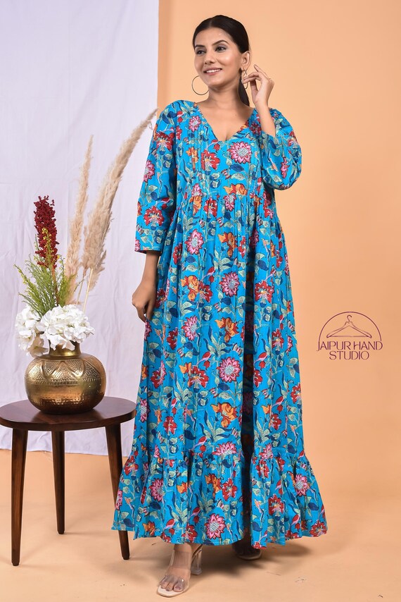 Blue color cotton gown| Women wedding wear long dress| Handmade party wear dress | Bridesmaid dress | Long sleeve dress | Gift for Christmas