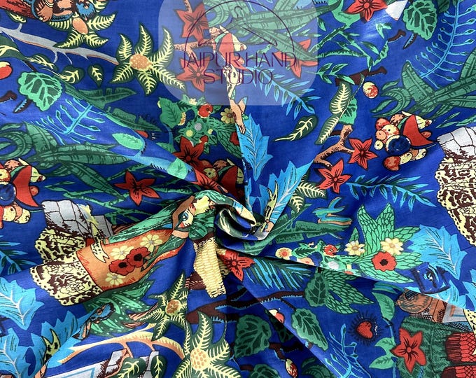 Pure Cotton Fabric, Frida Kahlo Print Fabric, Indian Fabric By The Yard, Block Print Fabric, Handmade Fabric, Women's Clothing