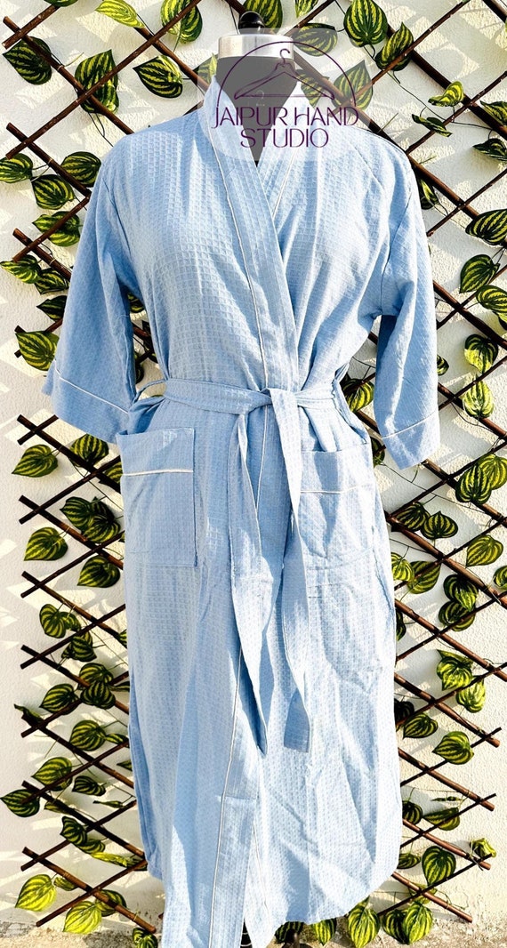 Indian Pure Waffle Cotton kimono House Bath Robe Summer Kimono | Floral Spa Beach Coverup Spring Crush Botanical Garden Blossom handmaderobe