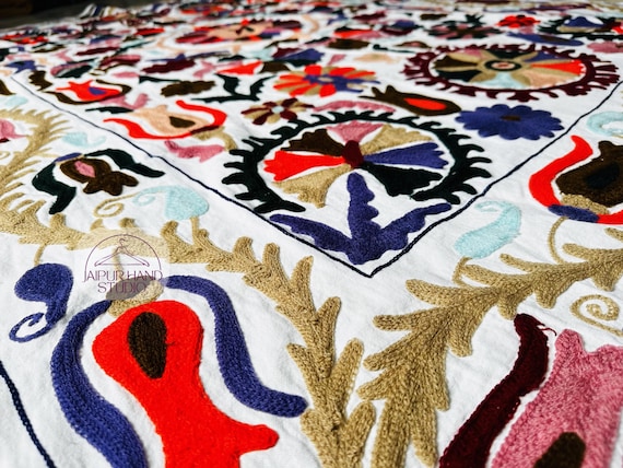 Beautiful Floral Embroidery home decor suzani | Suzani bedspread | Handmade bedsheet | Suzani tapestry | Bridesmaid suzani | Gift for her.
