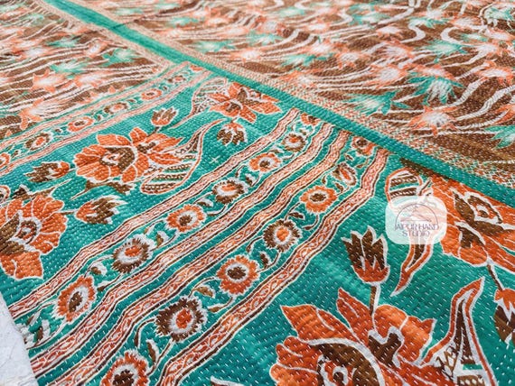 Printed vintage kantha throws | Handmade home decor kantha | Kantha bedding-quilt | Kantha bedsheet | Kantha bedspread | Gift for Christmas.