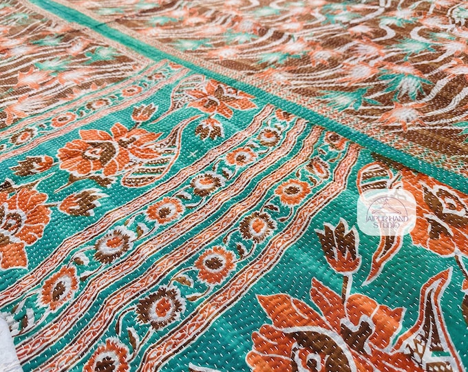 Printed vintage kantha throws | Handmade home decor kantha | Kantha bedding-quilt | Kantha bedsheet | Kantha bedspread | Gift for Christmas.