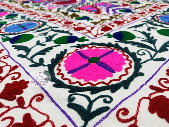 Beautiful Wollen thread Embroidery work suzani | Suzani bedspread | Niddle work suzani bedsheet | Bridesmaid suzani throws | Gift for her.