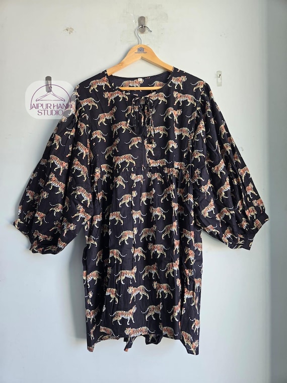 Bengal tiger print cotton wrap dress | long sleeve dress | Handmade dress | Beach wear dress | Bridesmaid printed dress | Gift for her.