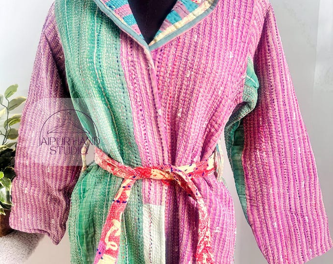 New assorted pattern kantha kimono coat, multi color coat, vintage kantha kimono bath robe, kantha long jacket, women's coat wear all season