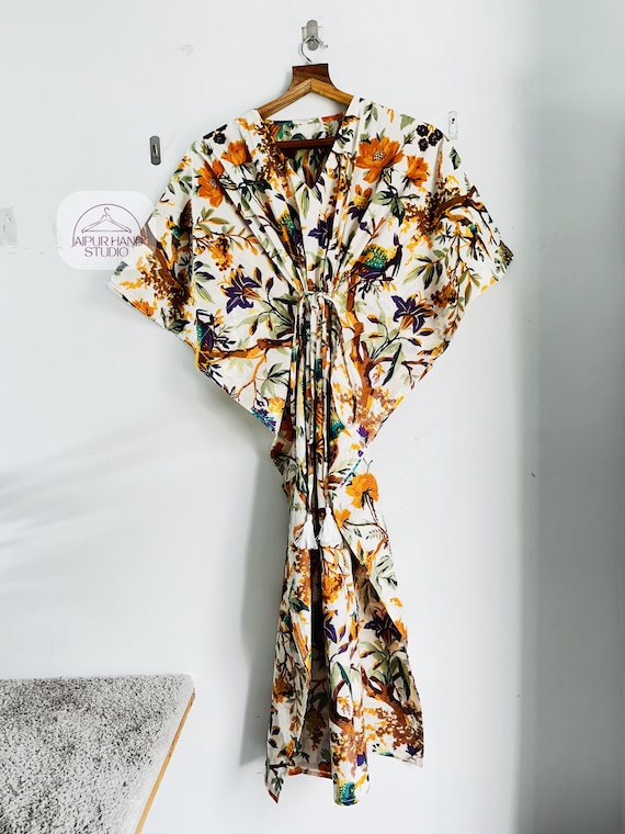 Beautiful floral print cotton kaftan | Handmade party wear kaftan | Pregnant lady wear Gown | Bridesmaid free size kaftan | Gift for her.