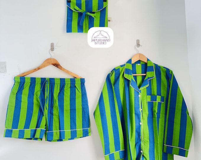 Women wear cotton 3 pcs suit | Women comfortable night suit | Handmade cotton sleepwear | Bridesmaid pajamas | Gift for Christmas.