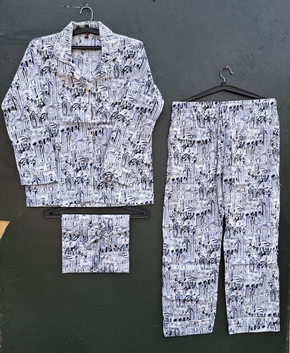 hand made Pajamas Set Night Suit, Gift For her, Floral Print night dress, Pj Set For Women Resort Wear Long Dress,Bohemian Cotton Night Suit