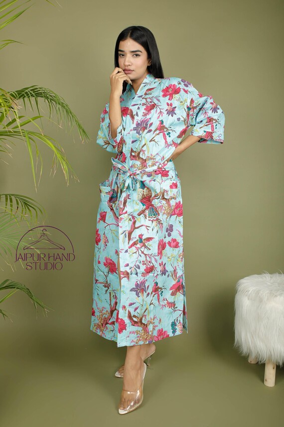 Floral block print cotton bath robes | women wedding wear robes | Women sleepwear gown | Morning tea dress | Bridesmaid robe | Gift for her.