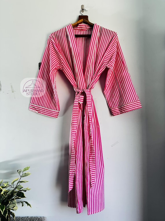 Beautiful striped print kimono robe | Handmade cotton kimono | Women wear soft robes | Long sleeve robe | Bridesmaid robe | Gift for her.