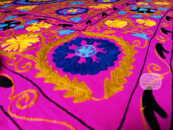 Handmade Uzbek suzani bedspread | Jaipur made suzani tapestry | Suzani Wall hanging throws | Bridesmaid suzani blankets | Gift for her.