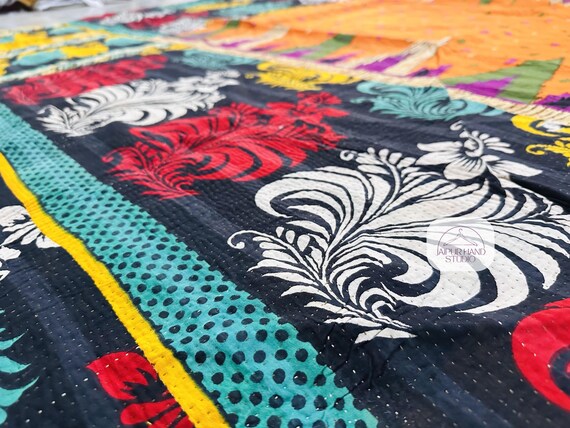 Assorted old vintage cotton bedspread| Kantha cotton tapestry | Beautiful printed kantha blanket | Kantha wall hanging throws | Gift for her