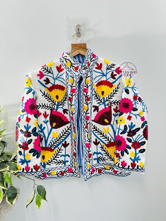 100% pure cotton suzani jacket| Party wear suzani jacket | Long sleeve jackets | Multicolor thread jacket | Bridesmaid jacket | Gift for her