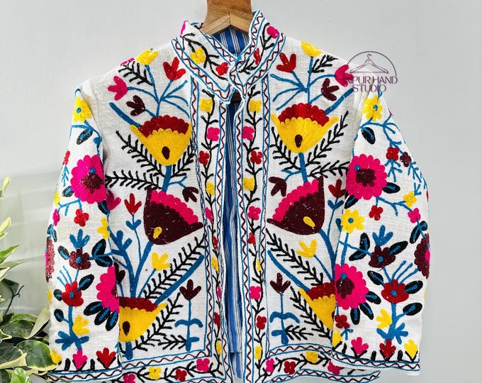 100% pure cotton suzani jacket| Party wear suzani jacket | Long sleeve jackets | Multicolor thread jacket | Bridesmaid jacket | Gift for her