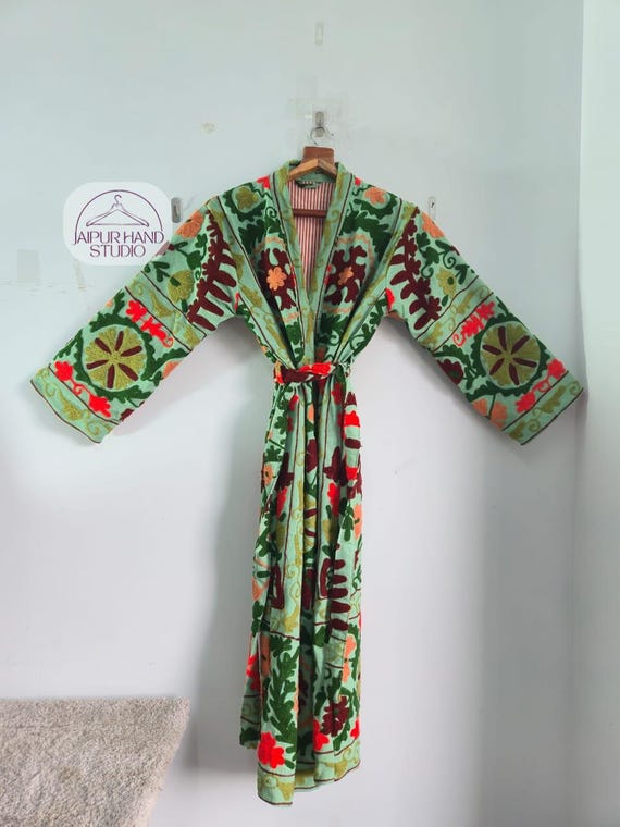 Suzani made winter wear coat | Party wear kimono robes | Handmade Embroidery made long jackets | Bridesmaid jackets | Gift for her.