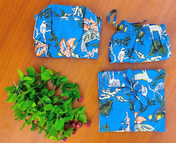 Jungle l Print short Pajamas,Jungle Print Pure Cotton Pj’s, Pajamas Set ,Indian Cotton,Night Wear, Soft Cotton Night Suit-