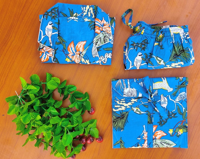 Jungle l Print short Pajamas,Jungle Print Pure Cotton Pj’s, Pajamas Set ,Indian Cotton,Night Wear, Soft Cotton Night Suit-