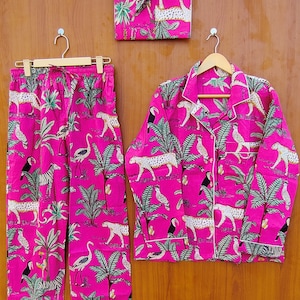 Indian Block Printed Cotton Pyjama Set Women Cotton Pajama Loungewear Hand Block Print Pj sets Gifts for Her Night Suit with Bag immagine 1