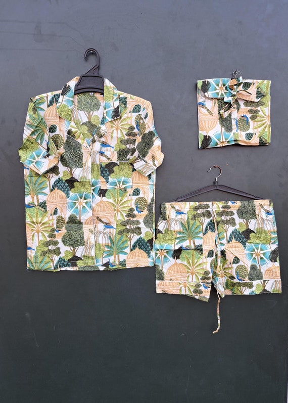 Jungle Print short Pajamas, Jungle Print Pure Cotton Pj’s, Pajamas Set ,Indian Cotton, Night Wear, Soft Cotton Night Suit-