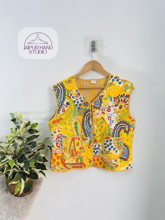 Yellow color quilted waist for women's wear | handmade fabric | party wear jacket | luxury open coat | outdoor coat | Gift for her girl.